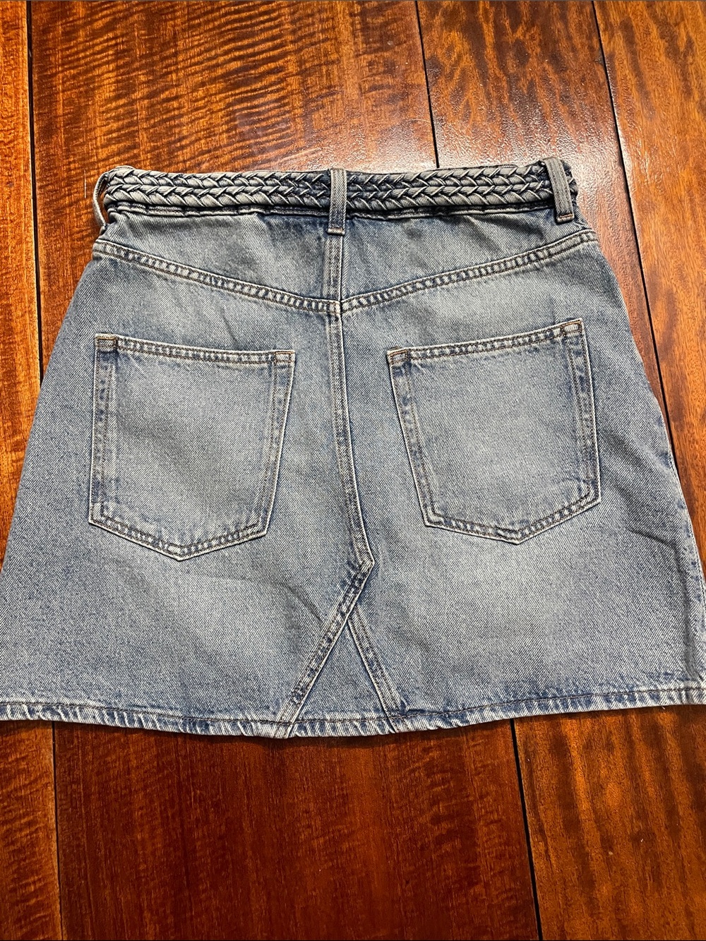 H&M Classic Light Blue Denim A-Line Skirt with Braided Waist mini - Picture 3 of 4